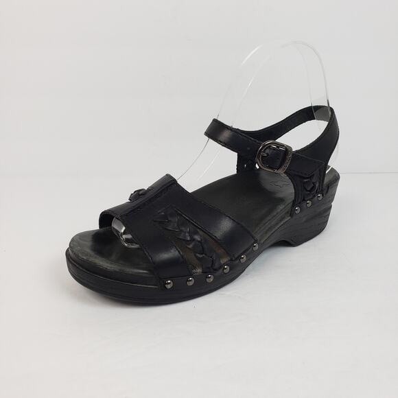 Dansko Sissy Womens Size EU 39 US 8.5-9 Black Leather Braided Slingback Sandals - Picture 2 of 14
